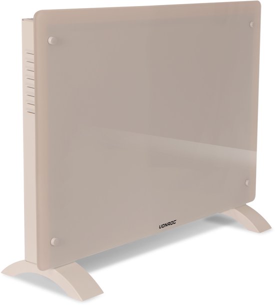 VONROC Luxury electric heater - Konvektorheizung mit Glasscheibe - 750W/1500W - Beheizt Räume bis zu 18m2 - Gesteuert sowohl mit App (über Wifi) als auch manuell - Einstellbarer Thermostat und Timer - Beige