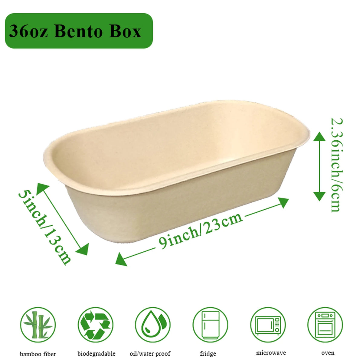 Rui Bamboo Bento-Box 36 oz – Einweg-Lunchbox aus Bambusfasern – 50 Stück – Leicht und praktisch zum Mitnehmen