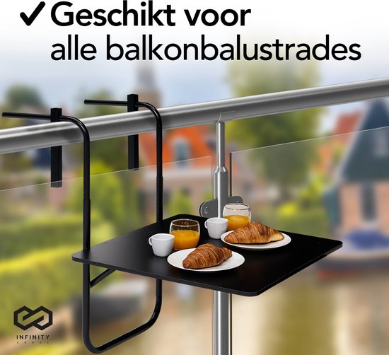 Infinity Goods Balkontisch - klappbar - 60 x 60 CM - verstellbar - hängend - Schwarz