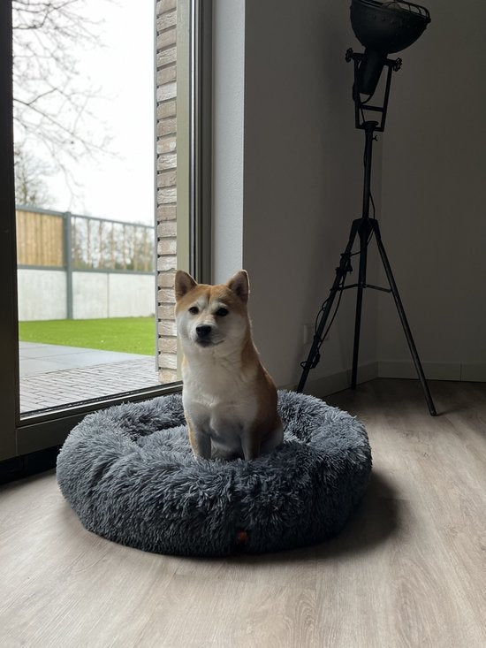 Happysnuts Donut Hundekorb 120cm - Extra groß - flauschig - Luxus Hundebett - Hundebett - waschbar - grau