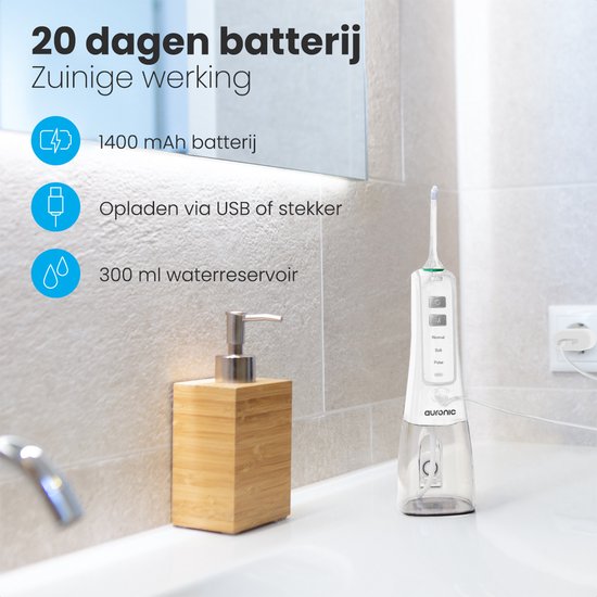 Auronic Water Flosser 300 ml - 4 Aufsätze - Weiß