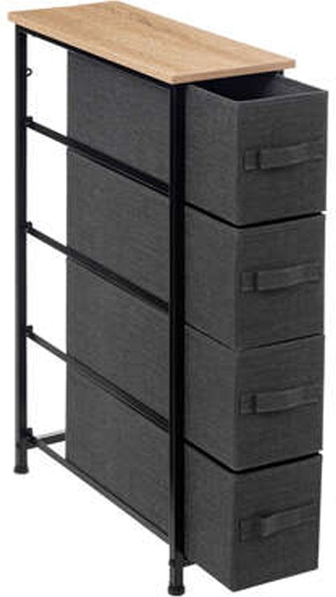 5Five Aufbewahrungskorb-Schrank/Badezimmerschrank – 4 Körbe – 20 x 48 x 77 cm – Metall/Holz/Stoff – dunkelgrau