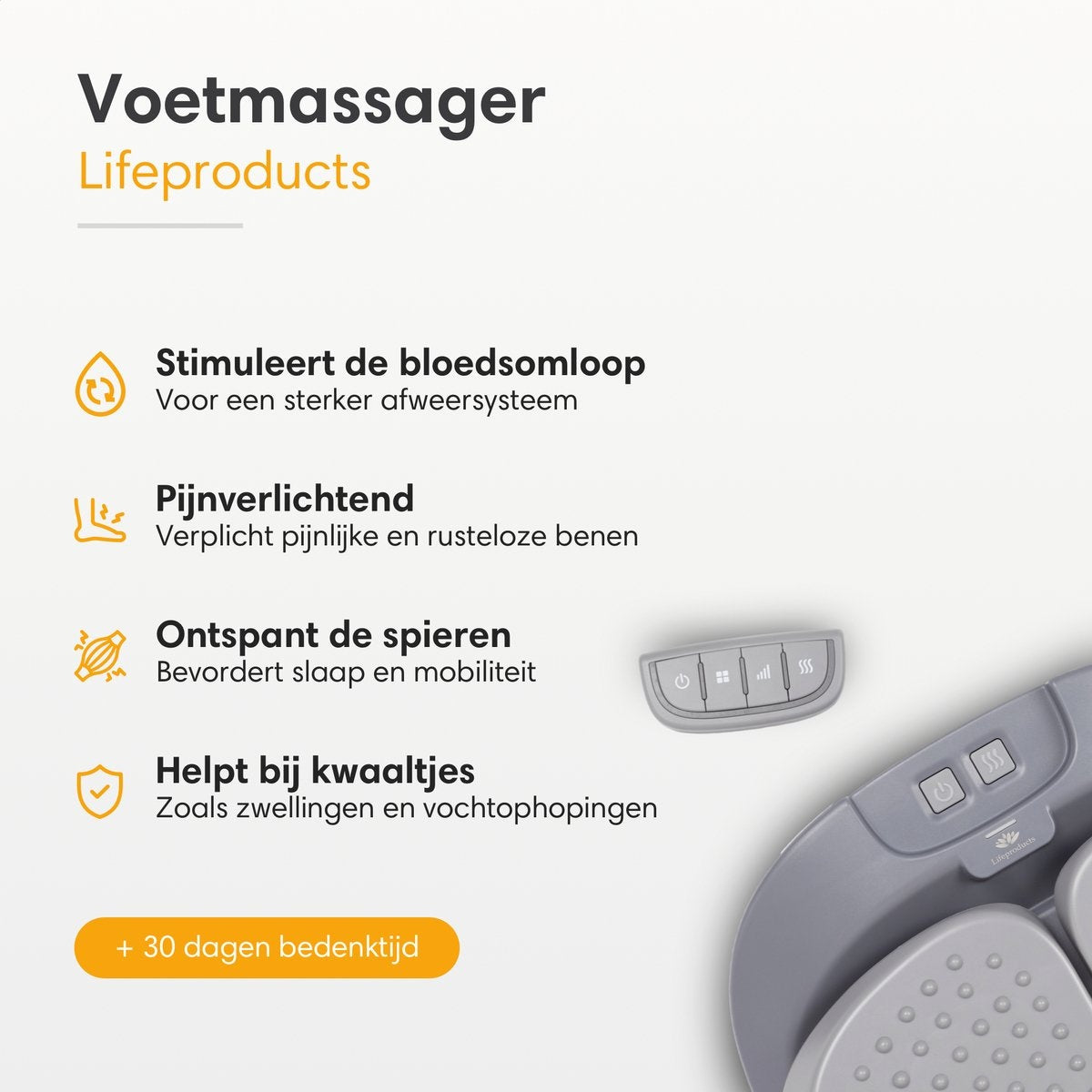 Lifeproducts - Fußmassagegerät - mit Wärme-/ Vibrationsfunktion für Blutzikulation - Grau