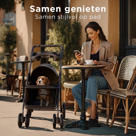Trevopet® Hundebuggy zusammenklappbar - Kinderwagen - Buggy für kleine und mittelgroße Hunde bis 15 kg - wasserfest mit Becherhalterung - Schwarz
