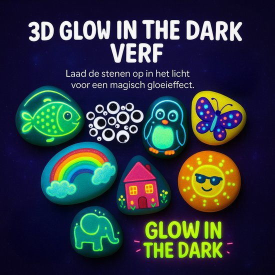 Vaive Steinmalerei 61-teilig - Glow in the Dark Happy Stones - Basteln - Bastelpackung für Mädchen & Jungen - Bastelpackungen