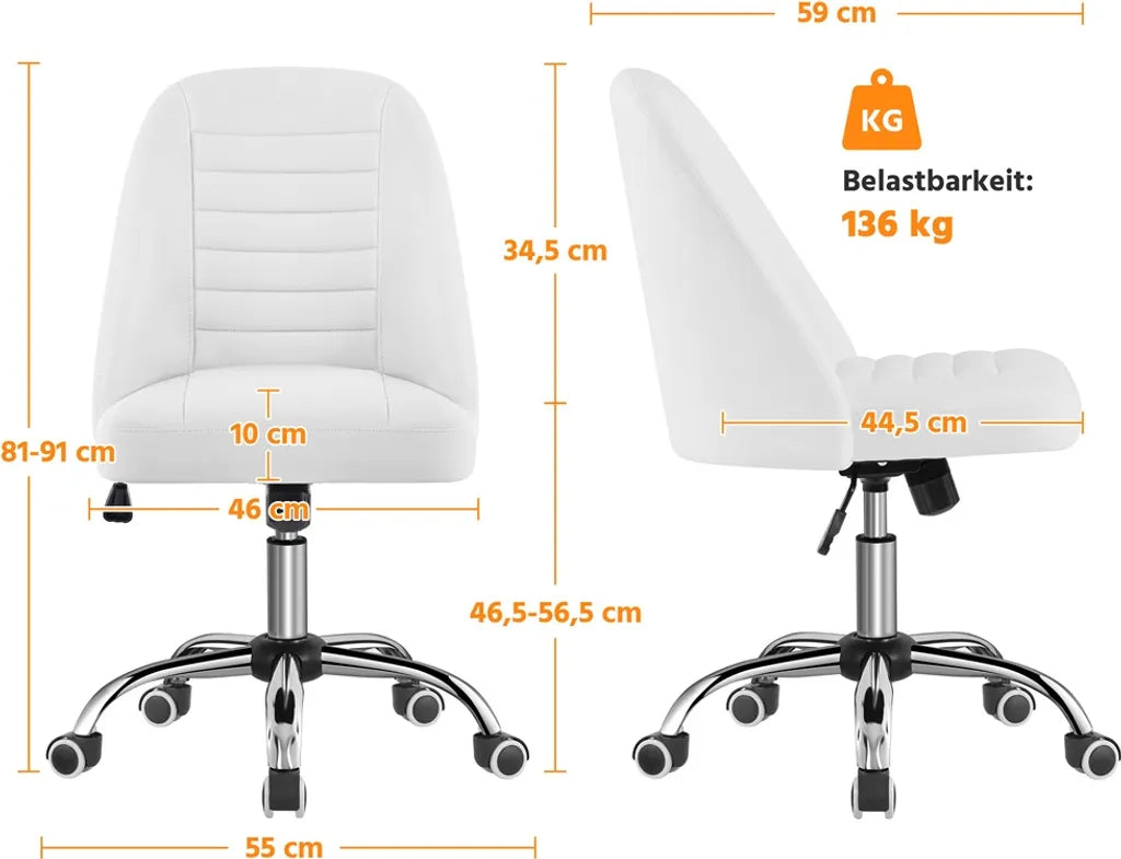 Yaheetech Bürostuhl, weiß, ergonomisch, gepolstert