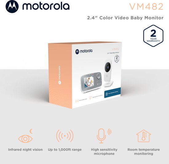 Motorola Nursery Babyphone mit Kamera – Babyphone VM482 – Babykamera mit 2,4-Zoll-Farbdisplay, Zwei-Wege-Kommunikation, Temperaturüberwachung und Infrarot-Nachtsicht – 300 m Reichweite