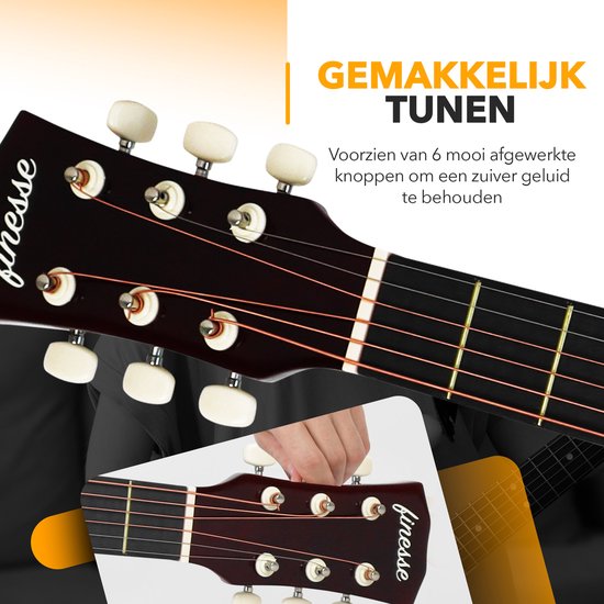 Finesse Akustikgitarre - Mit Videokurs - Westerngitarre - Gitarre Kind & Erwachsener - Schwarz