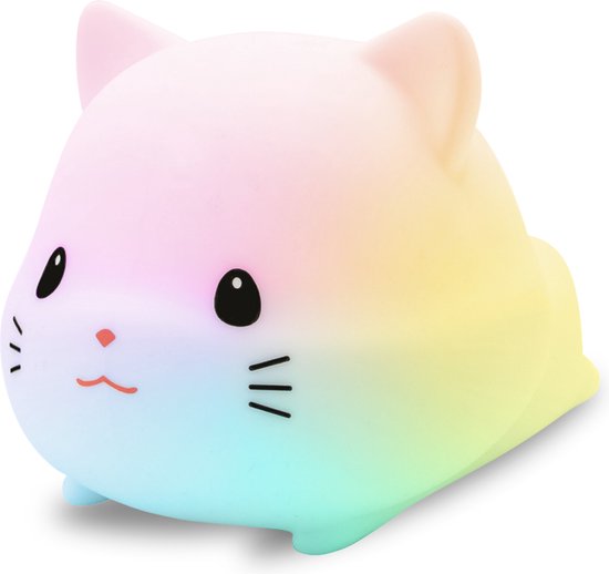 Vulpes Goods® Kinder-Nachtlicht - LED-Licht & 8 Farben - Babyzimmer-Nachtlicht - Katze - USB wiederaufladbar - Dimmer - Timer - Kabellos