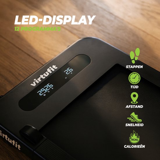 Virtufit - Walkingpad 100 - Laufband - Walkingpad - Integriertes Display - 12 Programme - Max. 8 km/h - Inklusive Fernbedienung - Einfache Aufbewahrung