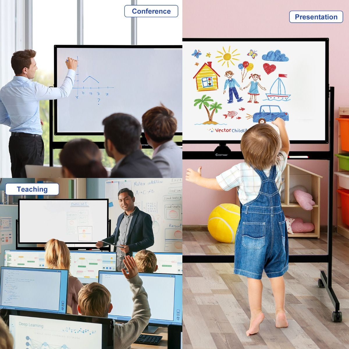 Coast doppelseitige magnetische mobile Whiteboard mobile rollende weiße Wandtafel für Büro schwarz