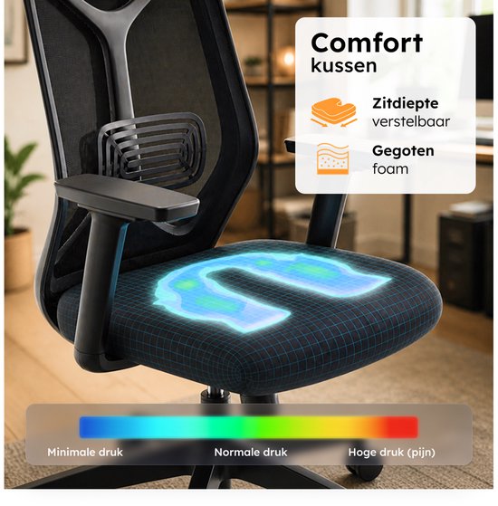 Roveo Ergonomischer Bürostuhl – Office-Gaming-Stuhl – Gaming-Stuhl für Erwachsene – Gaming-Stuhl – Schwarz