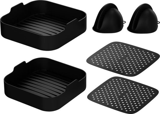 Noswo Airfryer Silikontablett - 4er-Set mit Handschuhen - 20,5x20,5 cm - Alternative zu Backpapier - Zubehör - Korb - Backform - XXL