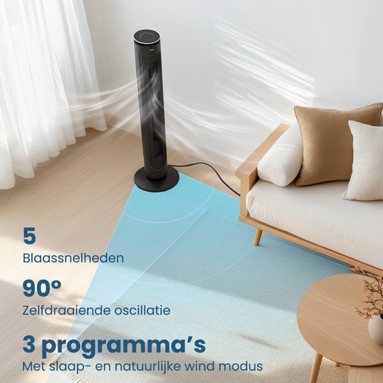 Auronic Turmventilator – 5 Geschwindigkeiten – 90° Oszillation – 105 cm – Schwarz