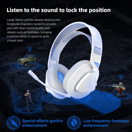 TAIDU THS318 2,4-GHz-Gaming-Headset – Over-Ear-Kopfhörer – mit Mikrofon – Geeignet für PC/PS4/PS5, Nintendo Switch – Weiß