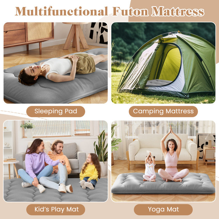 Bequeme Futonmatratze Twin Size 80" x 39" - Grau mit waschbarem Bezug und Tragetasche
