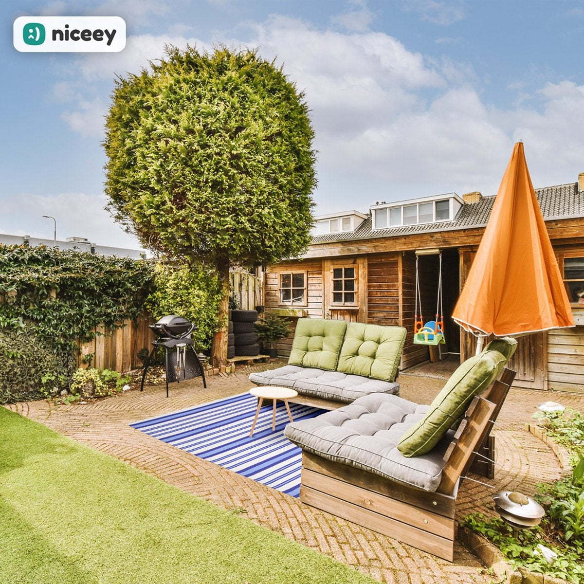 Niceey Outdoor Teppich - Gartenteppich - 120x180cm - Blau/Weiß