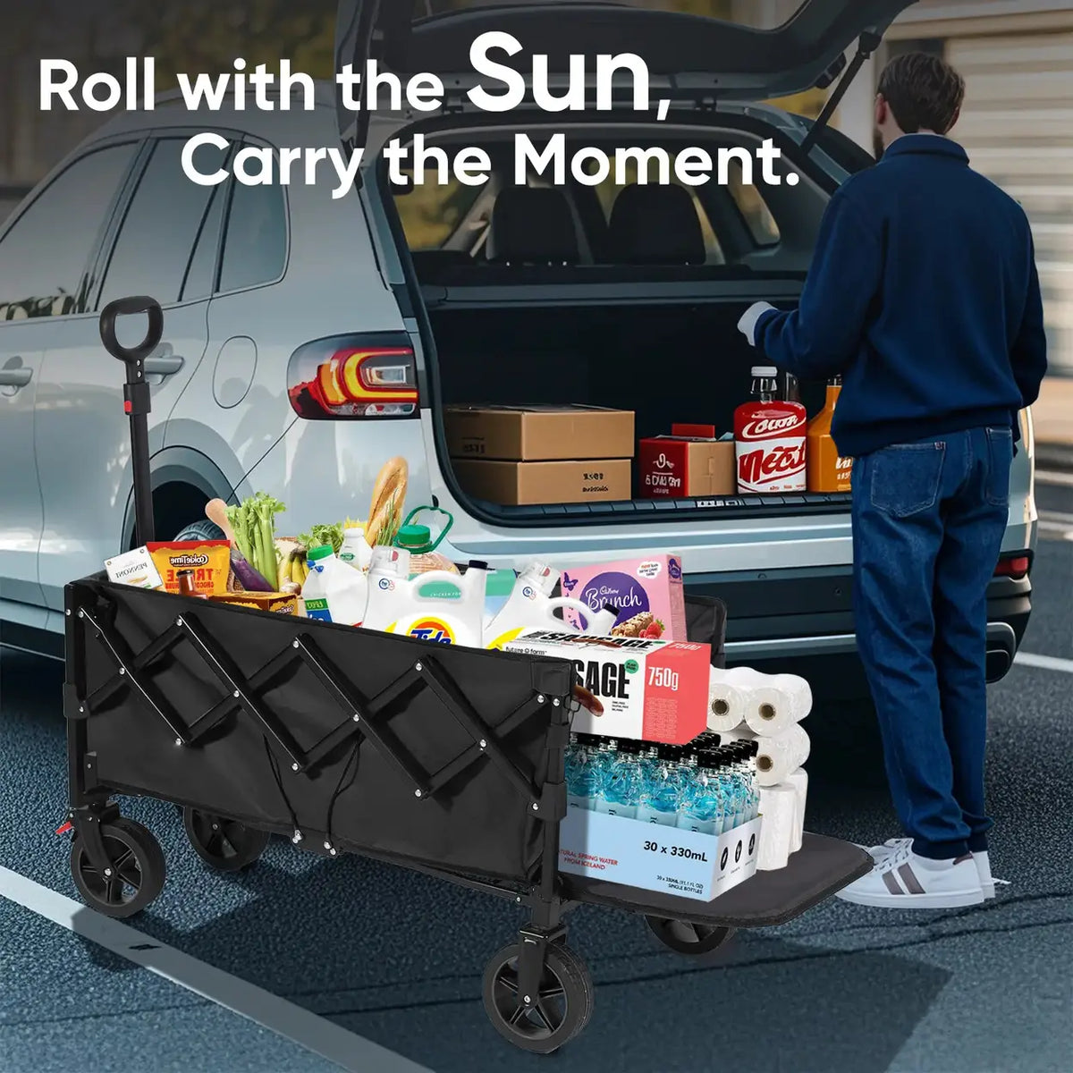Sunula Faltbarer Handwagen 226,8 l – Bis zu 100 kg – Mit Lenkrollen – Für Camping & Haustiere
