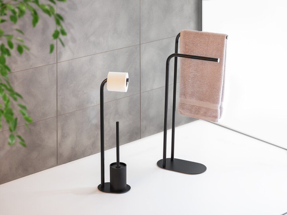 WENKO Levante WC-Set Schwarz – Standmodell – Edelstahl – 23 x 63 x 17 cm