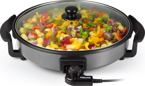 Tristar Kasserolle PZ-2964 - Elektrische Kasserolle mit Deckel 40 cm - Snackpfanne XXL - Antihaftbeschichtung und einstellbarer Thermostat - Höchsttemperatur 280⁰ C - Schwarz