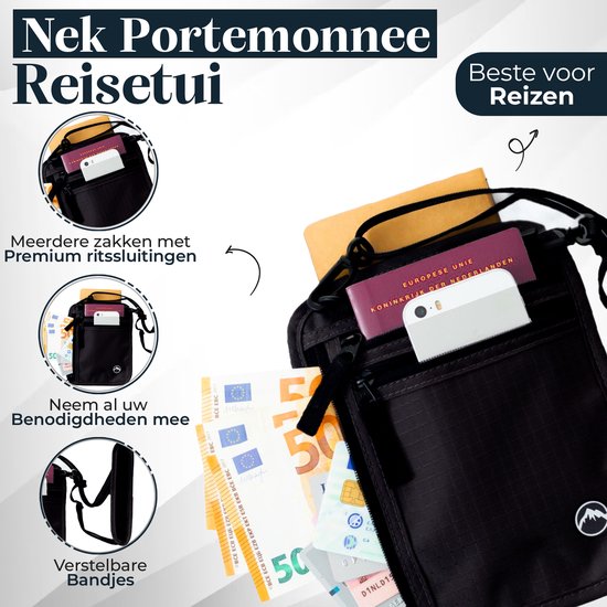 Green Berg Neck Purse - Passport Purse - Reisepasshalter mit RFID-Blockierung - Reisegeldbörse - Reisesafe - Reisegeldbörse für Damen und Herren - Schwarz