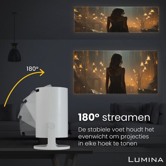 Lumina Mini Pro Beamer - Heimkino - Android 11.0 - WiFi 6 & Bluetooth 5.2 - 4k Bildqualität - Projektionsfläche - Weiß