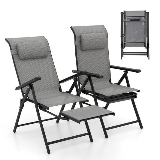 Coast Gartenstuhlset – zusammenklappbar – verstellbare Rückenlehne und Fußstütze – grau