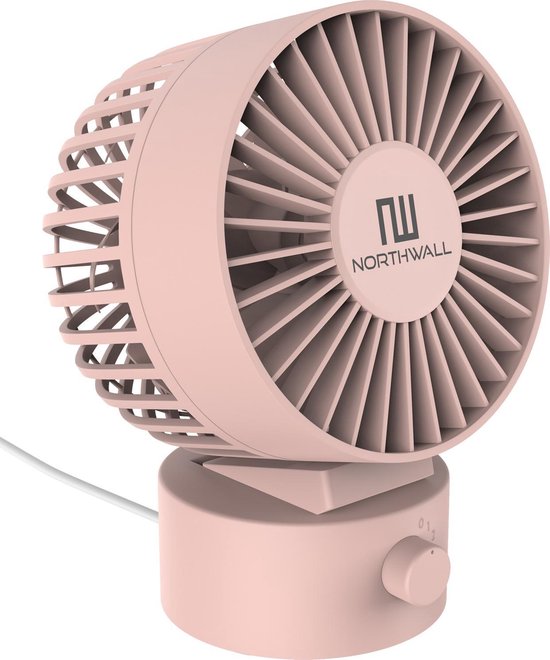 Northwall Mini-USB-Ventilator – Tischventilator in Rosa – Leiser Mini-Ventilator – Retro-Schreibtischventilator – Klein, leise und geräuschlos – Zwei Motoren – Neigbar – 2 Geschwindigkeitsstufen