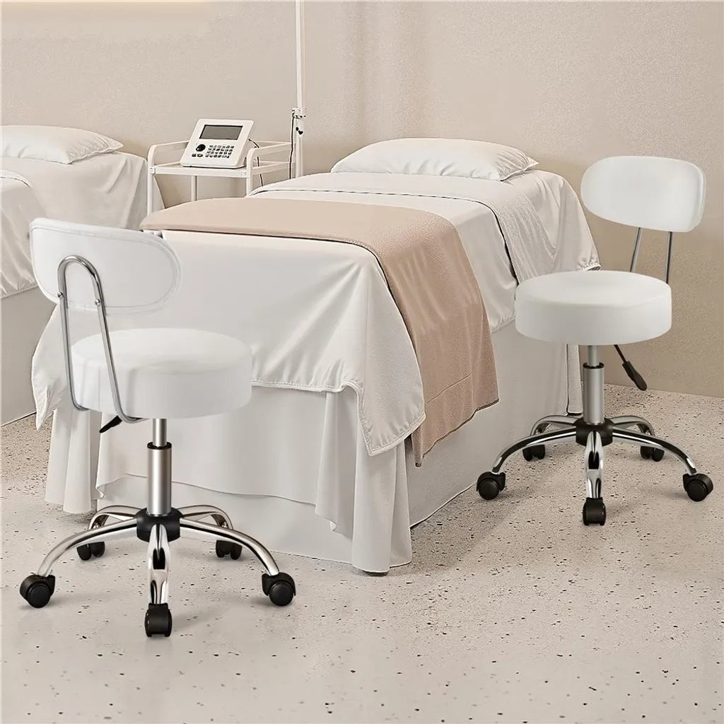 Yaheetech Make-up-Hocker mit um 360° drehbarem Sitz und Rollen – Weiß – 52 x 44,5 x 75,5–85 cm