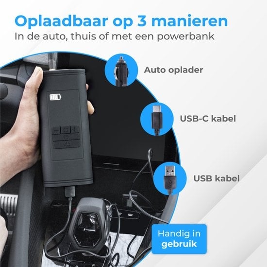 Nuvance - Kompressor-Reifenpumpe - 4000mAH - Elektrische Fahrradpumpe - Luftkompressor für Auto, Roller, Fahrrad, Ball und Luftmatratze - Inklusive Aufsätze - Taschenlampe - PRO