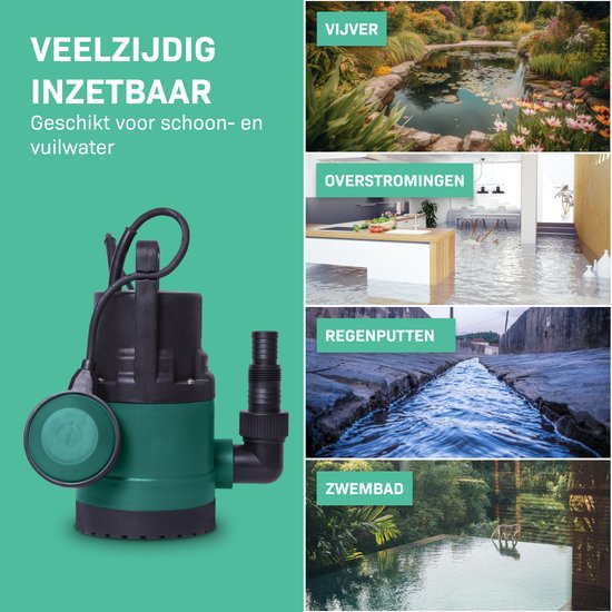 VONROC Tauchpumpe/Wasserpumpe 300 W – 6500 l/h – Für sauberes und leicht verschmutztes Wasser – Mit Schwimmer