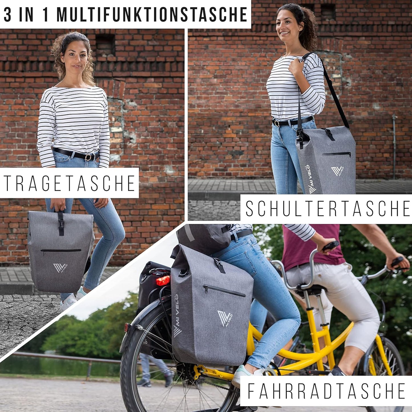 MIVELO Packtasche - Wasserdicht - 25L - Mit Laptopfach und Schultergurt - Grau