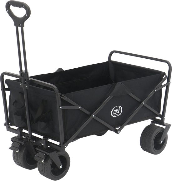 AXI AB131 Zusammenklappbarer Handwagen – Schwarz – Mit Zugstange, Bremsen und Schutzhülle – 100 kg Tragkraft – Einfach zu transportieren – Metall
