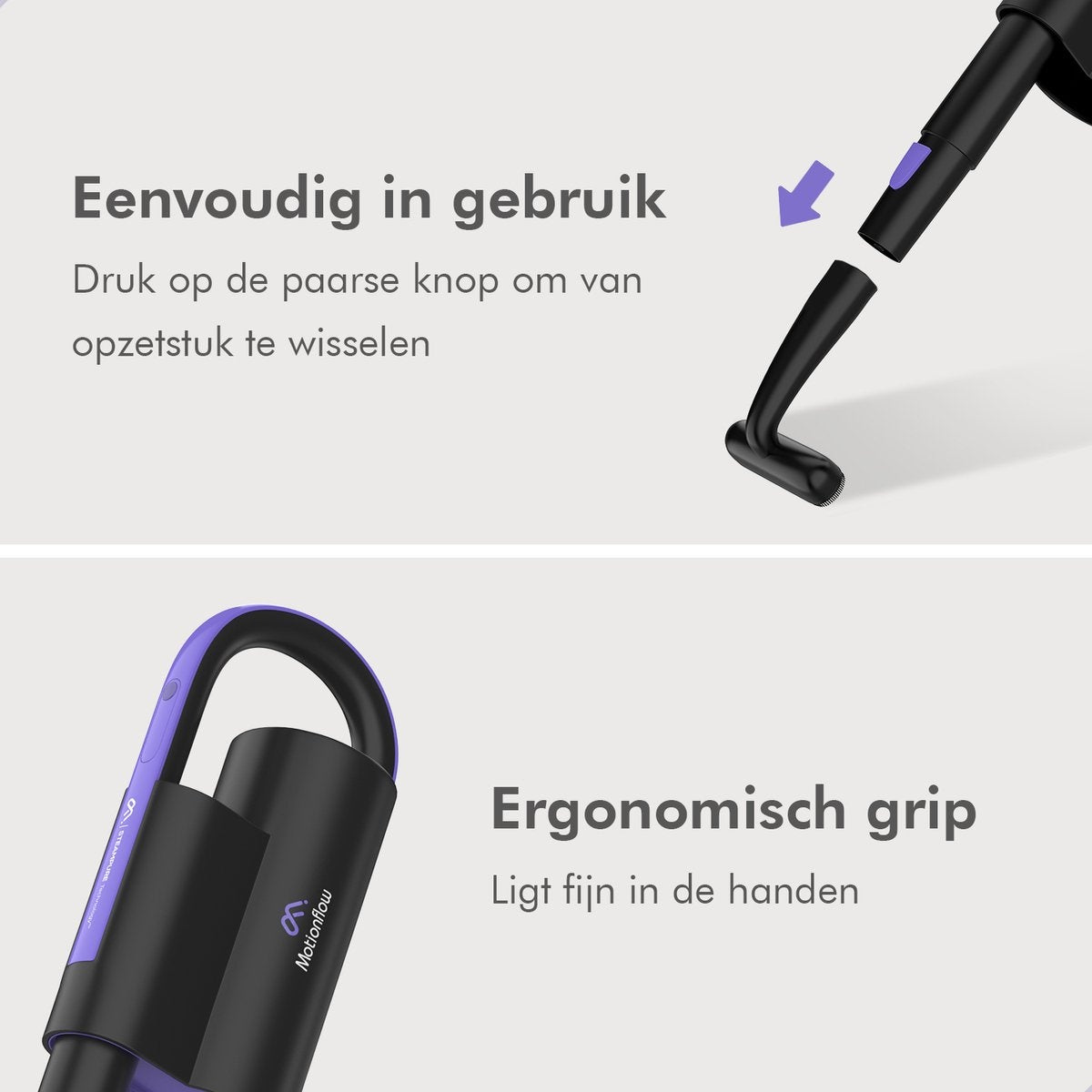 Motionflow - 16-in-1 Dampfreiniger - Fleckenreiniger - Tiefenreinigung für Boden, Sofa, Bad und Teppich - Schwarz