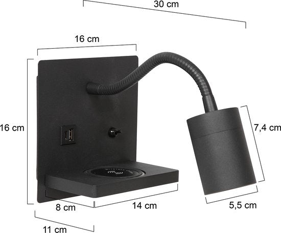 Mexlite Wandleuchte Upround - schwarz - Metall - 3654ZW