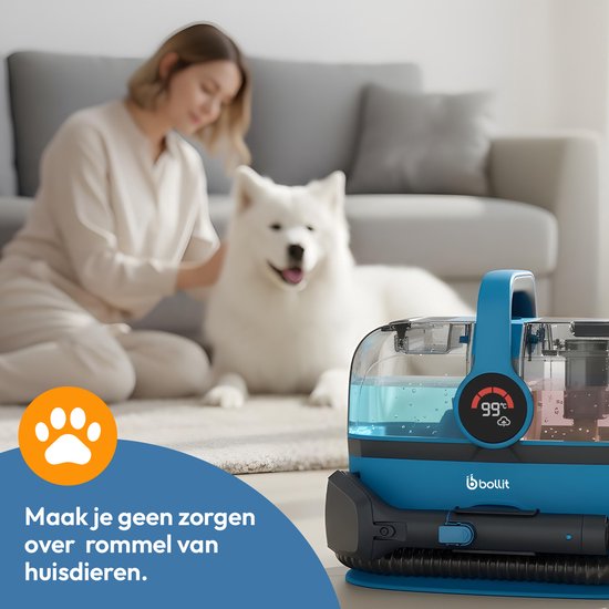 BOLLIT 4-in-1-Teppichreiniger XL 1800 W Ultra – Dampfreiniger und Fleckenentferner – 100 °C Dampf – Sofarreiniger – Möbelreiniger – Handdampfreiniger - Matratzenreiniger – Sesselreiniger – Reiniger für Auto, Sofa, Boden und Teppich (V6 Azure Blau)
