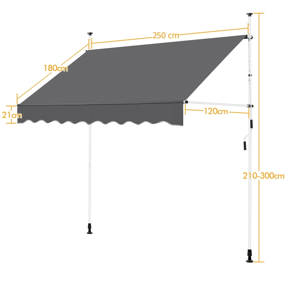 Yaheetech Clamp Sunshade Dunkelgrau - Manuell ausziehbar - 250 x 120 cm - Höhe 210-300 cm