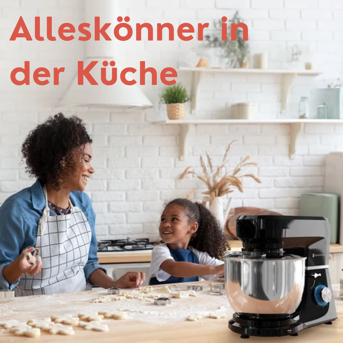 KitchenBrothers Küchenmaschine - Komplettset - 15 Zubehörteile - Küchenroboter - 6L - 1500W - Schwarz
