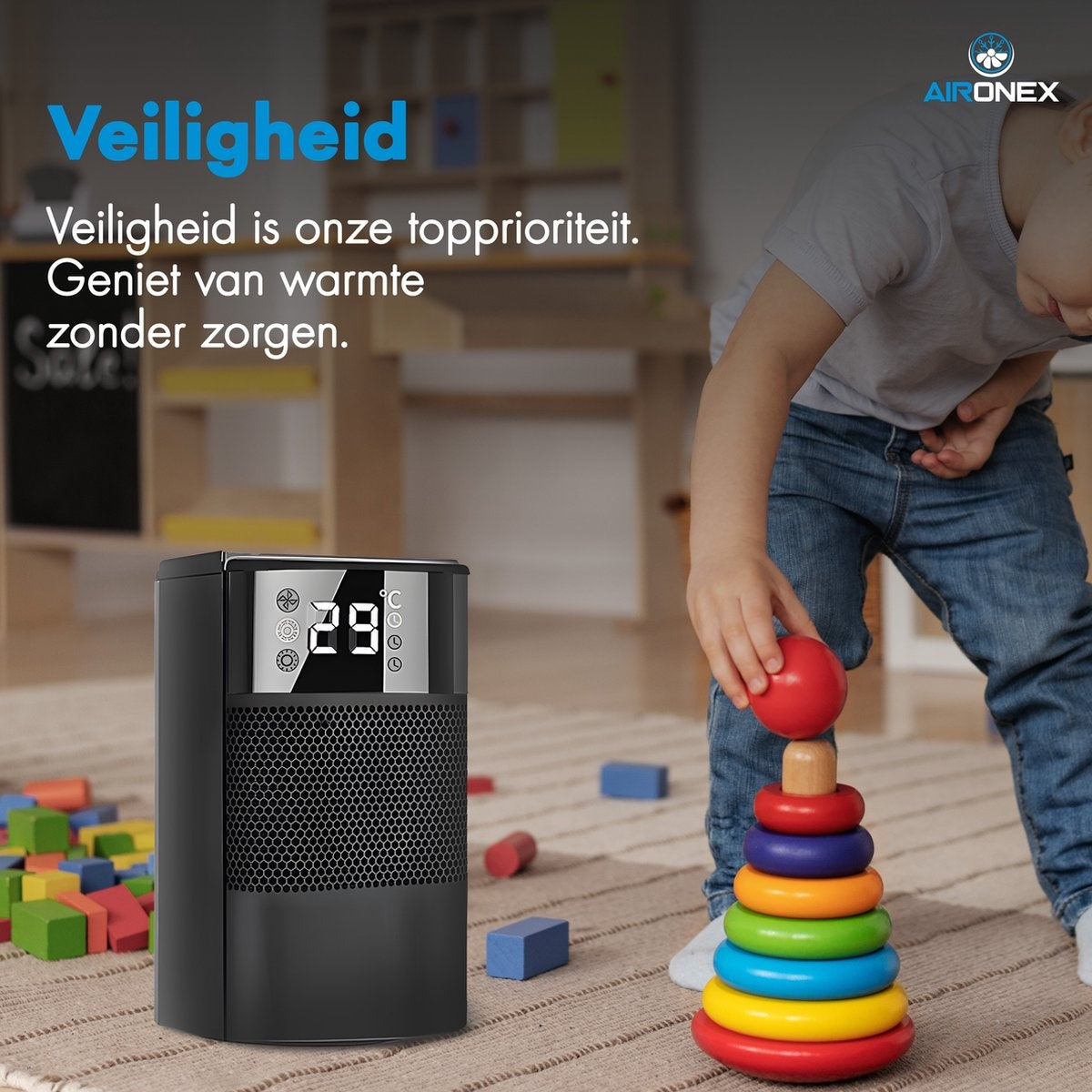 Aironex Keramik-Elektroherd - Schwarzer Herd mit Ventilator - Elektroherd 1000 Watt - Elektroheizung - Heizgerät - Ventilatorherd