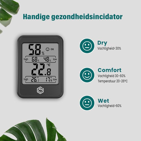 Ease Electronicz Hygrometer Min/Max - Luftfeuchtigkeitsmesser - Digitale Wetterstation - Luftfeuchtigkeitsmesser - Thermometer für Innenräume - Mit Beleuchtung