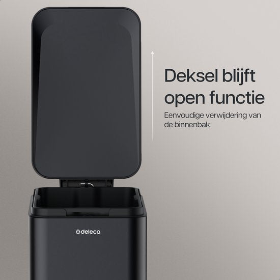 Deleca Mülleimer Prestige - 50 Liter - Schmal - Edelstahl Abfalleimer / Abfallbehälter / Tret-Abfalleimer - Mit Fußpedal und Slow Close - Mattschwarz