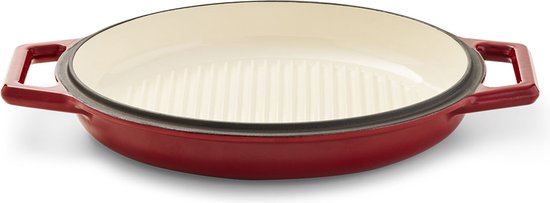 The Tasman Dutch Oven and Grill - Kochtopf - Recyceltes Gusseisen - mit traditionellem und Grilldeckel - Ø29 cm - Rot