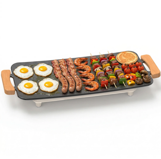 Woox Elektrogrill aus Aluminium – 56 x 26 x 7,5 cm – 1360 W mit Antihaftbeschichtung