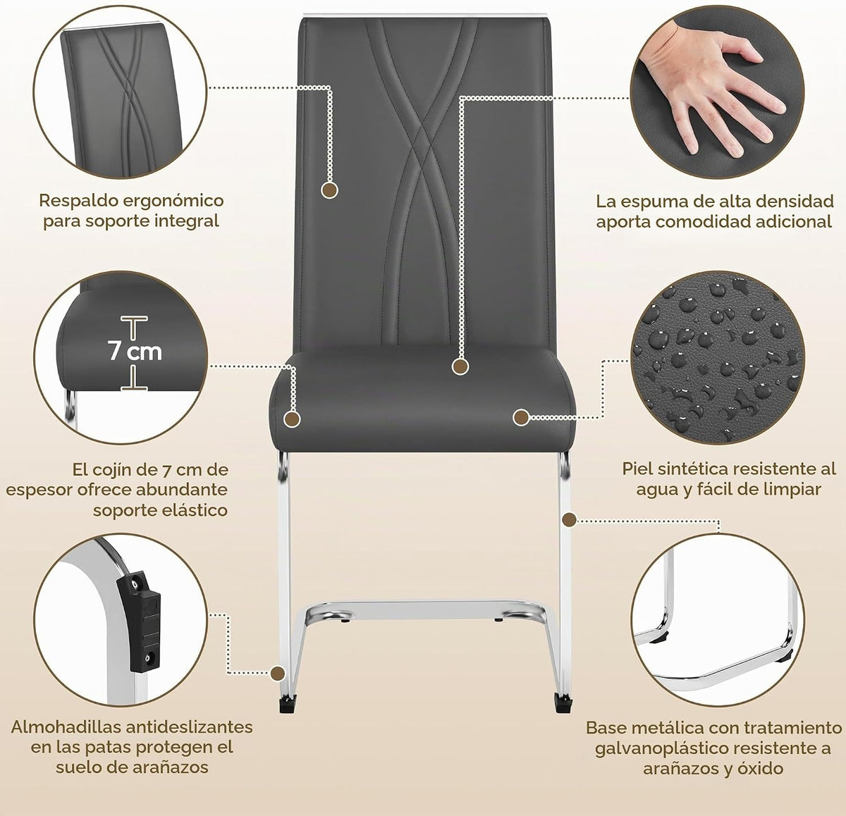 Yaheetech Esszimmerstühle, 2er-Set – Dunkelgrau – Kunstleder – 136 kg – Ergonomische Rückenlehne – U-förmiges Metallgestell
