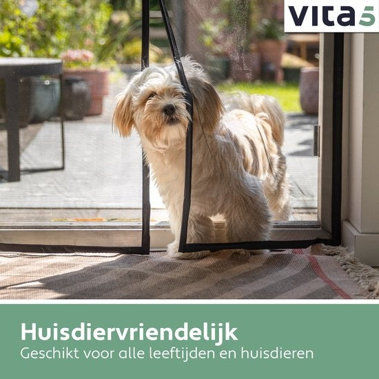Vita5 Magnetischer Fliegenvorhang 90x210 cm - Magnetischer Türvorhang Schwarz - Türvorhang Kunststoff für Fliegen - Horn Tür