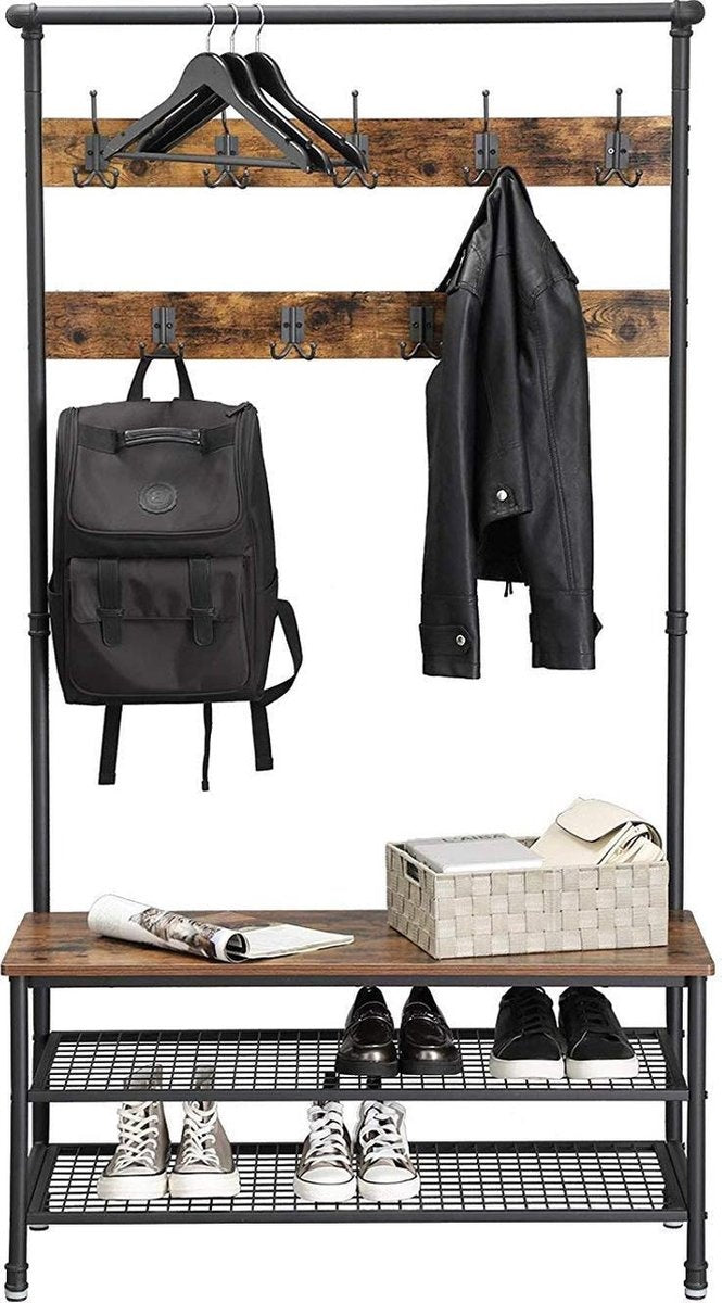 O'DADDYÂ¬Ã† Garderobenständer hochkant - Garderobe mit Schuhablage - 23 Haken 2 Lagen Schuhablage 10 Paar - Garderobe - 100 x 41,5 x 182 cm - braun