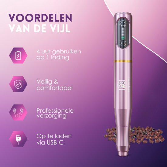 Beeperfect® Cordless Nail File Pro - Nagelfräse - Maniküre- und Pediküreset - Wiederaufladbare Nagelfeile - 25 Bits und 66 Schleifrollen - Pink