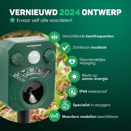Vulpes Goods® Repellent - Solarbetriebenes Ultraschall-Katzenabwehrgerät - Katzenschreck - Marderabwehr - Tierabwehr - Wasserdicht - Schädlingsabwehr