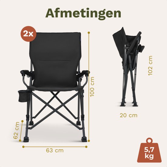 TRVLMORE Campingstühle - klappbar - 120KG Tragkraft - inkl. Tragetasche - Klappstuhl - Angelstuhl - Klappstuhl - Schwarz
