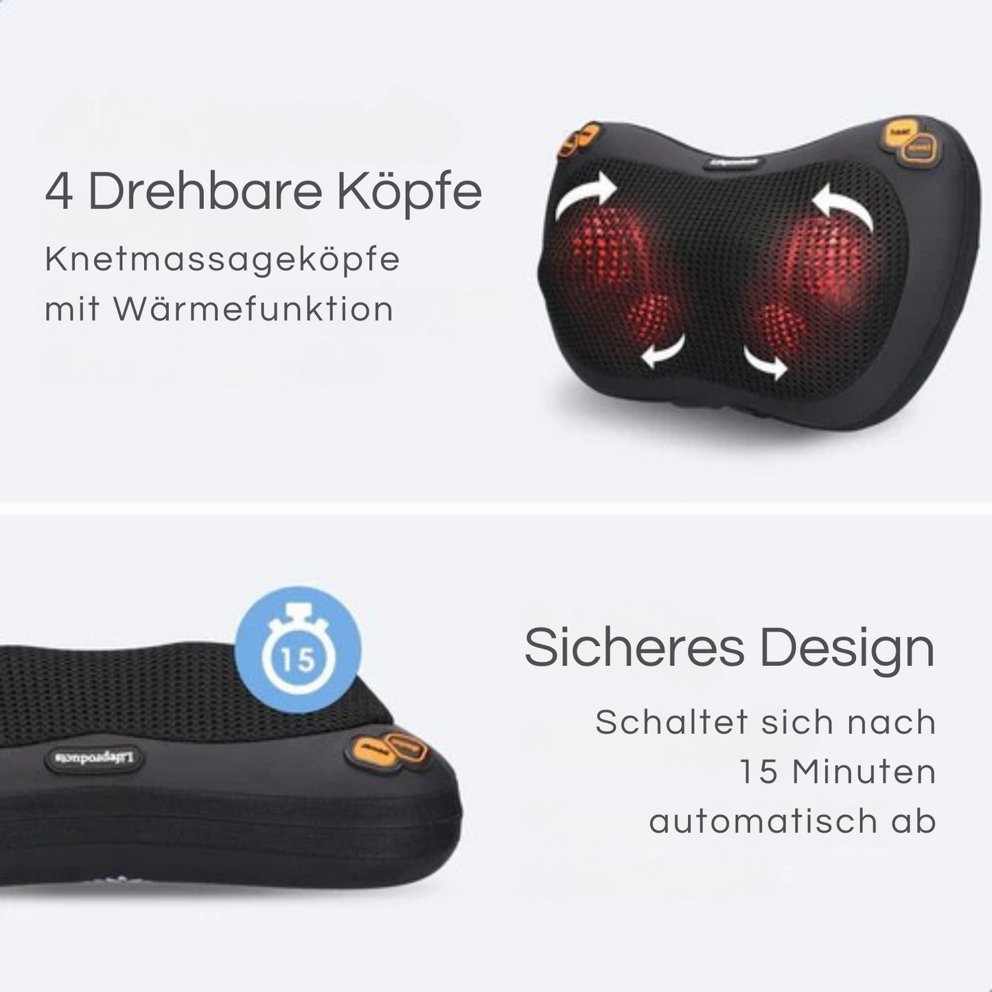 Lifeproducts - Shiatsu Massagekissen - mit Wärmefunktion - 4 Bedienknöpfe - mit WLAN - Schwarz